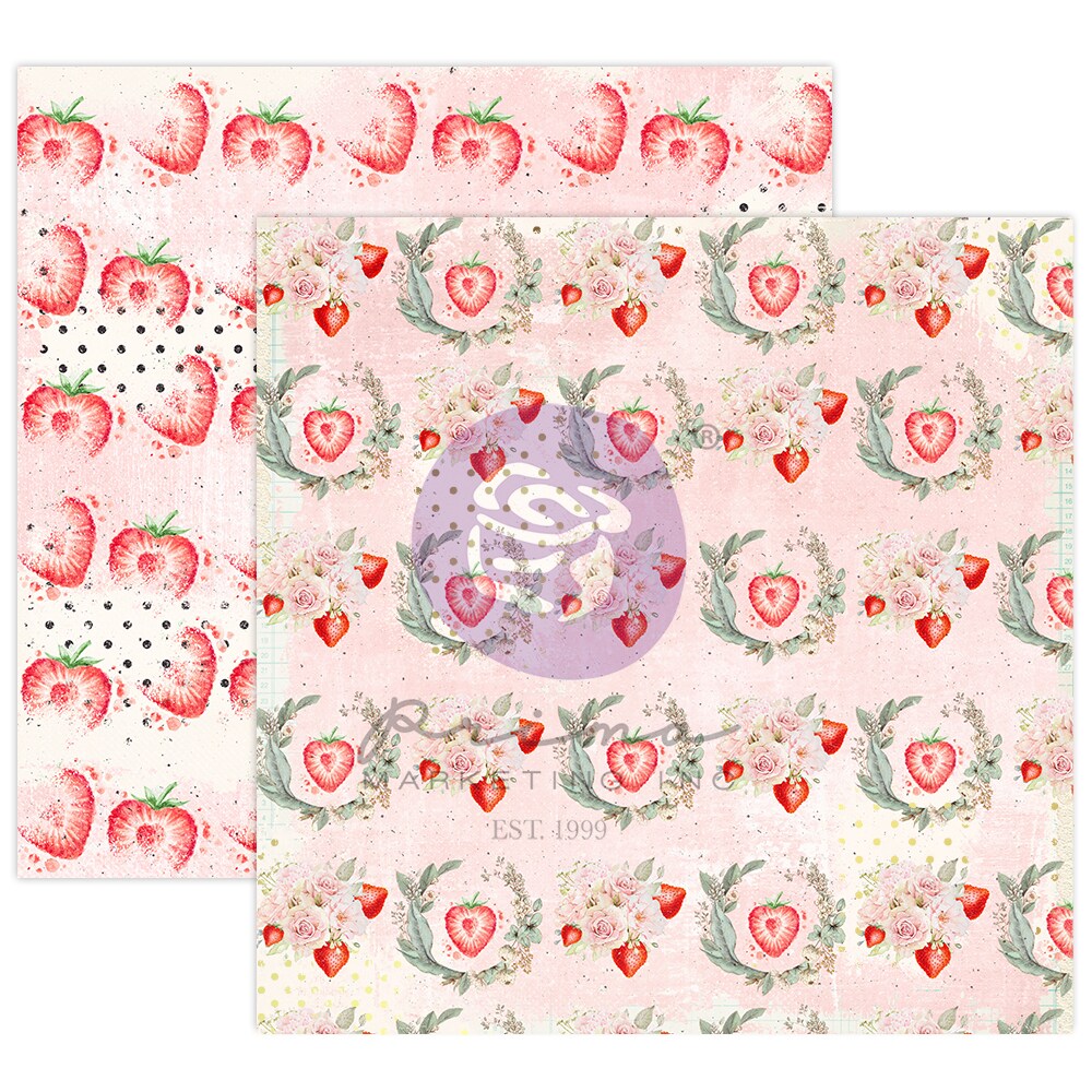 Strawberry Milkshake Collection 12x12 Sheet - Berries & Cream - 12x12 in, w foil details (10 SHEETS)