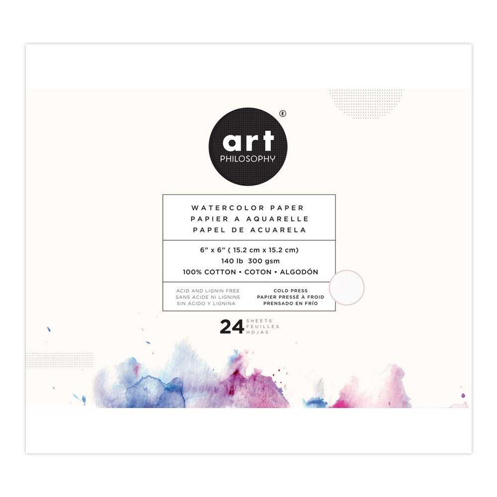 Art Philosophy Art Philosophy Watercolor Paper Pad 6x6, 24 Sheets, 140 Lb (300 Gsm) 100% Cotton Cold Press 655350651398