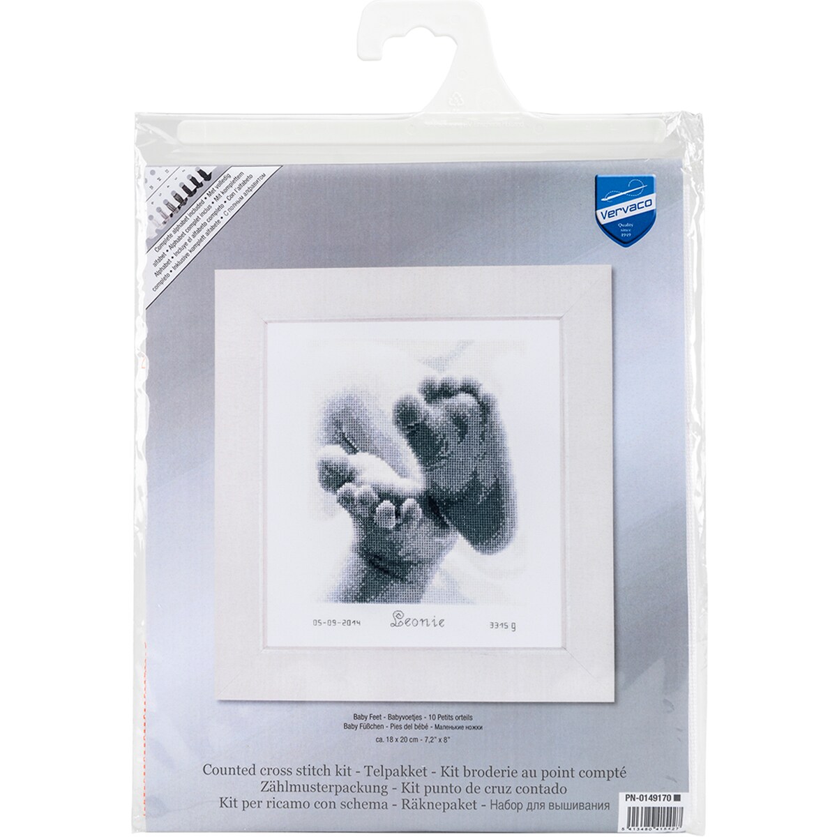 Vervaco Counted Cross Stitch Kit 7&#x22;X8&#x22;-Baby Feet Birth Record