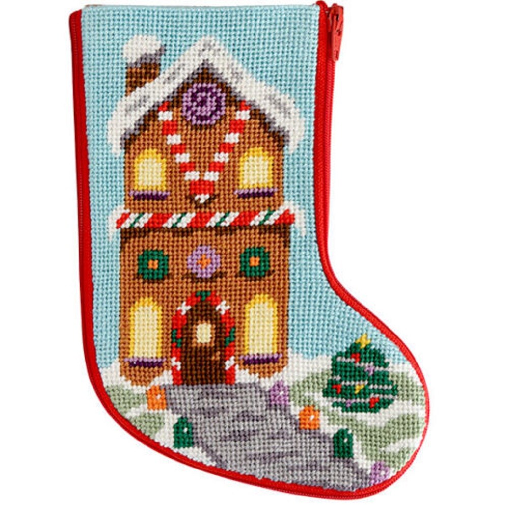 Stitch &#x26; Zip Gingerbread House Mini Stocking Needlepoint Kit