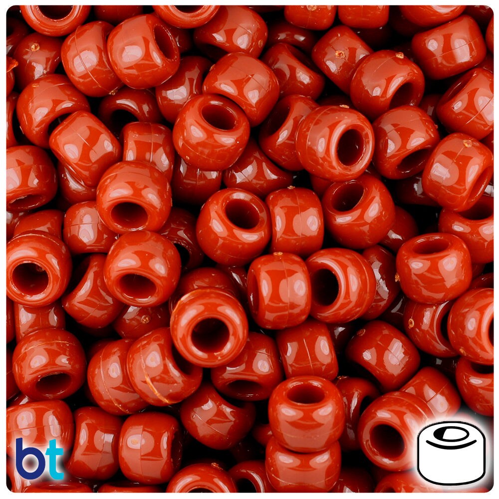 BeadTin Rust Opaque 9mm Barrel Plastic Pony Beads (500pcs)