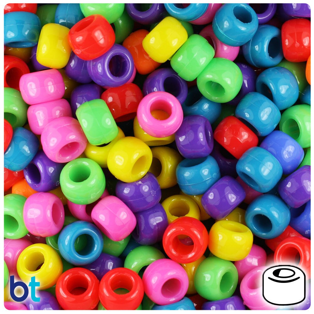 BeadTin Circus Mix Opaque 9mm Barrel Plastic Pony Beads (500pcs)