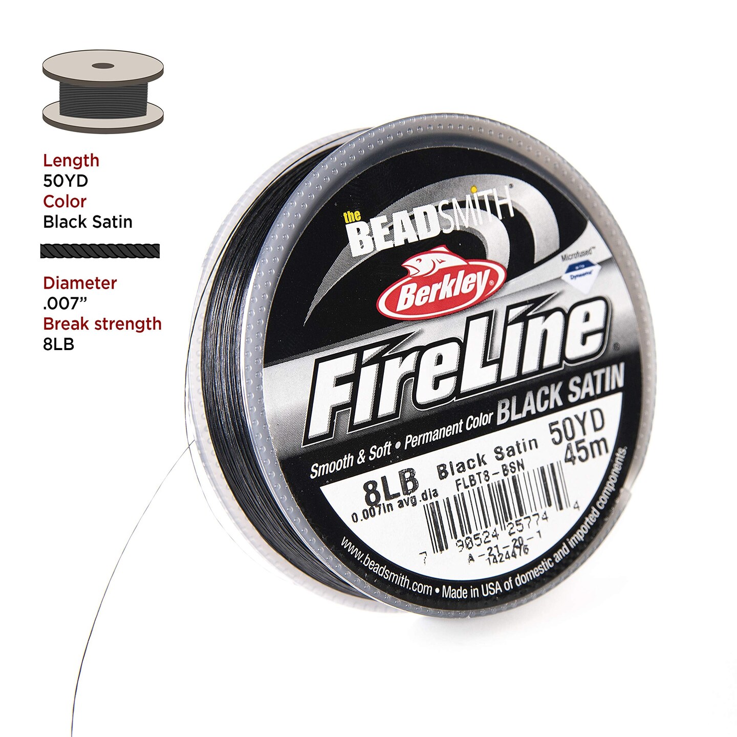 Beadsmith Fireline Braided Bead Thread, 8-Pound, 50 Yards (Black