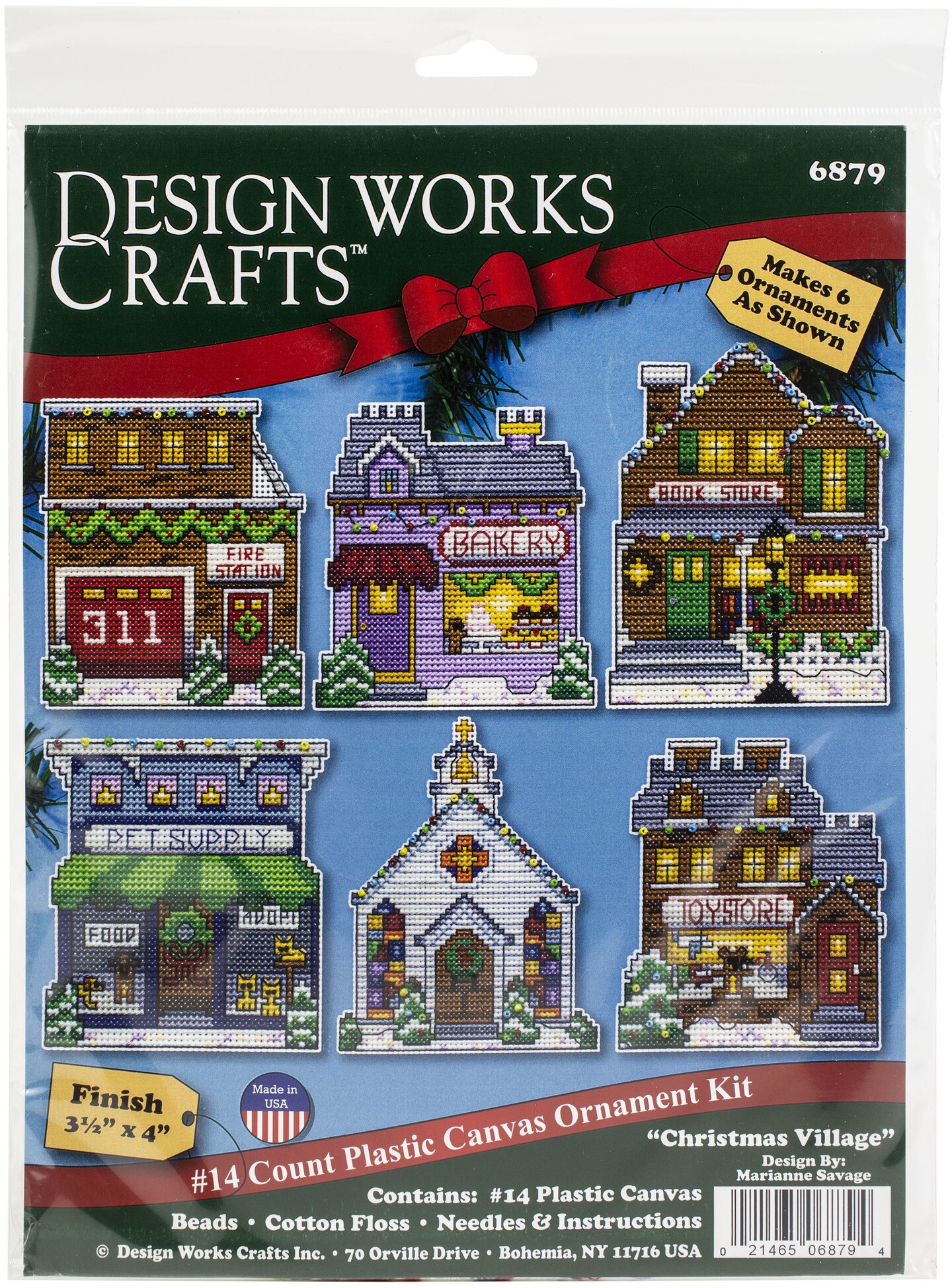 Design Works Plastic Canvas Ornament Kit 3.5x4.5 Set of 6-Village (14  count)