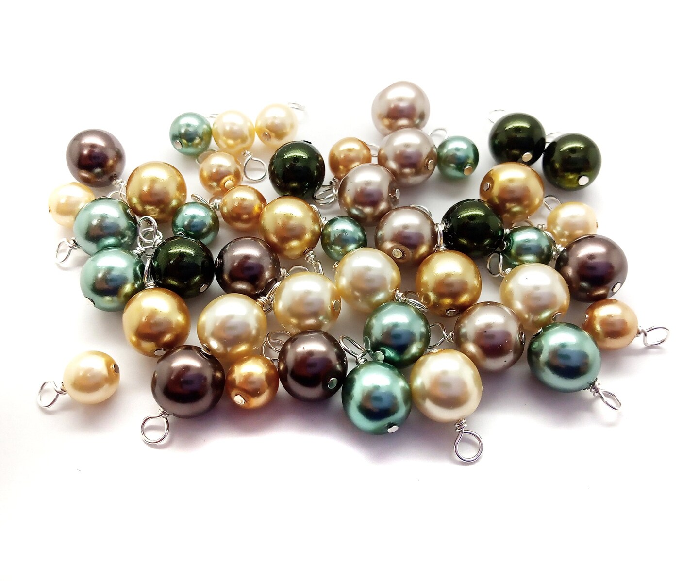 Pretty Bead Dangle Mix in Brown Gold & Green Glass Pearls, 20 pieces, Adorabilities