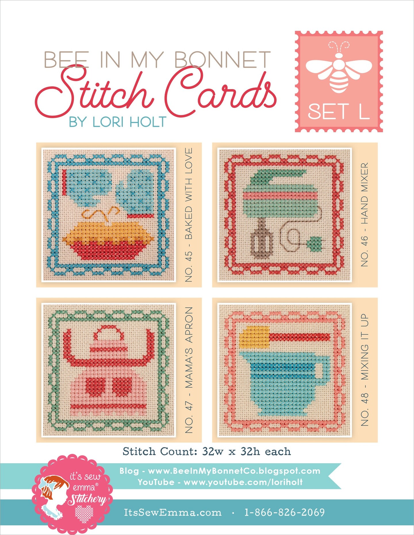 It's Sew Emma Stitch Cards 4/Pkg-Bee In My Bonnet Set L By Lori Holt