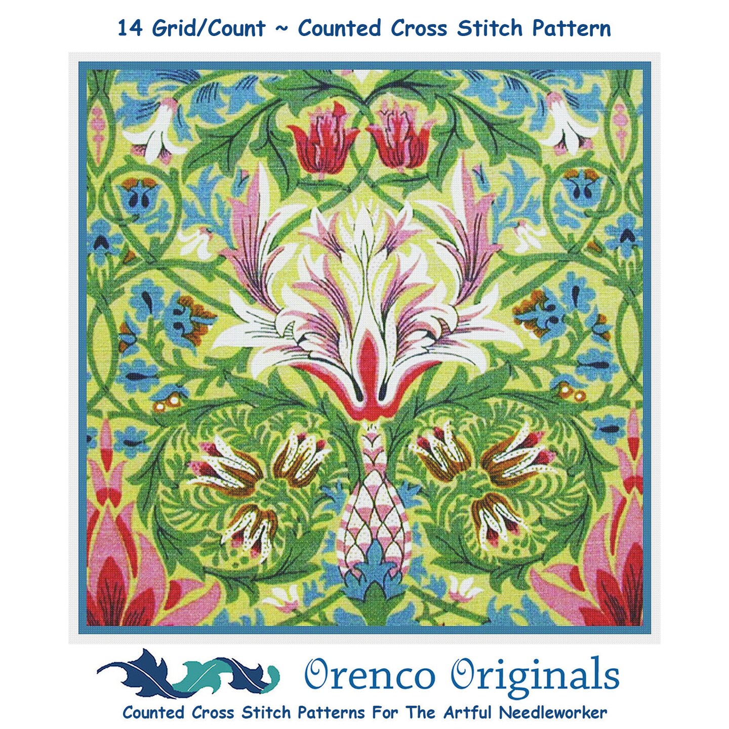 Snakeshead design by William Morris Counted Cross Stitch Pattern