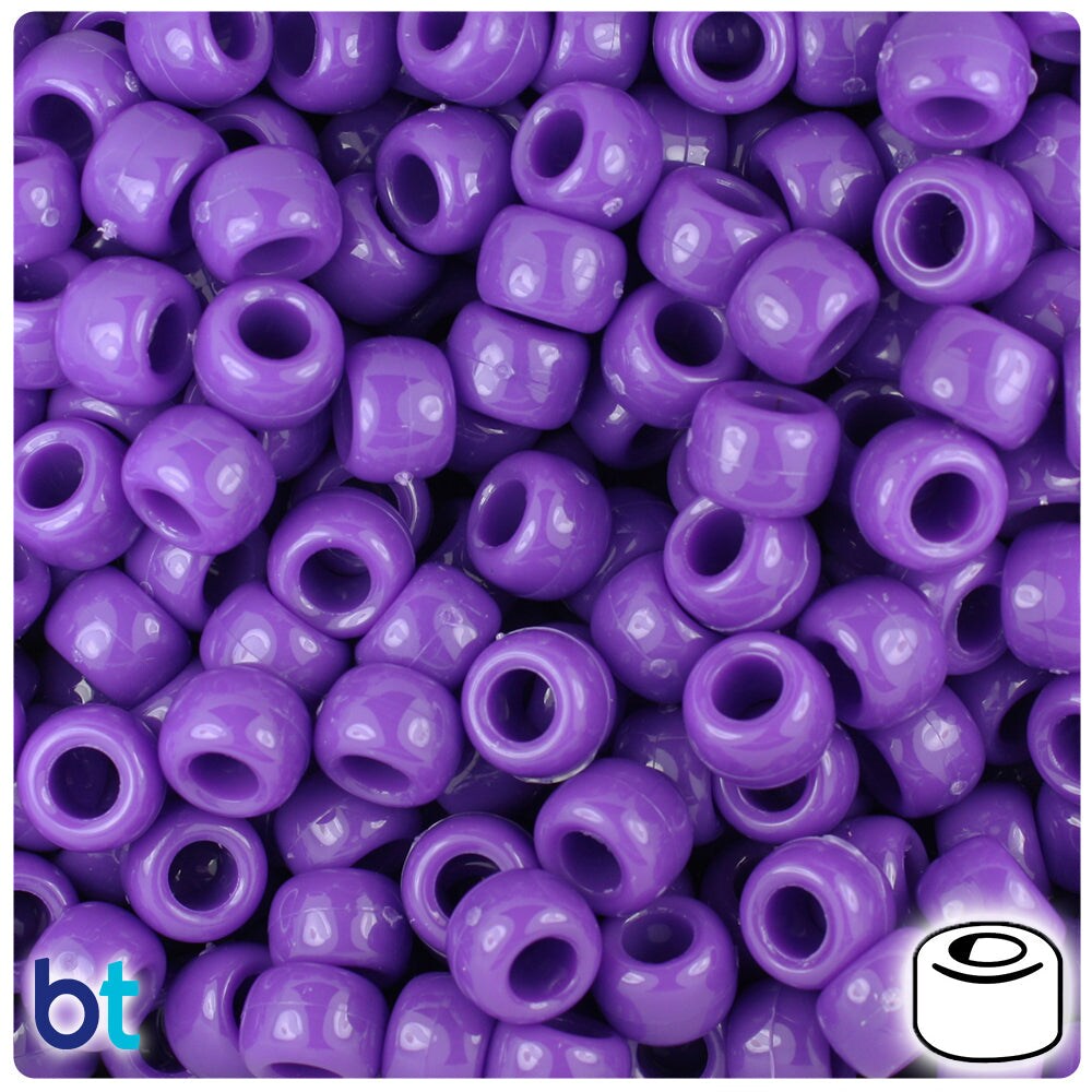 BeadTin Dark Lilac Opaque 9mm Barrel Plastic Pony Beads (500pcs)