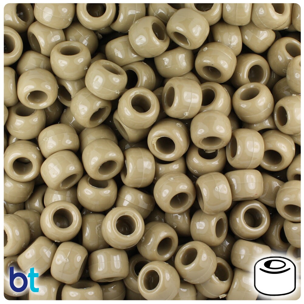 BeadTin Khaki Opaque 9mm Barrel Plastic Pony Beads (500pcs)