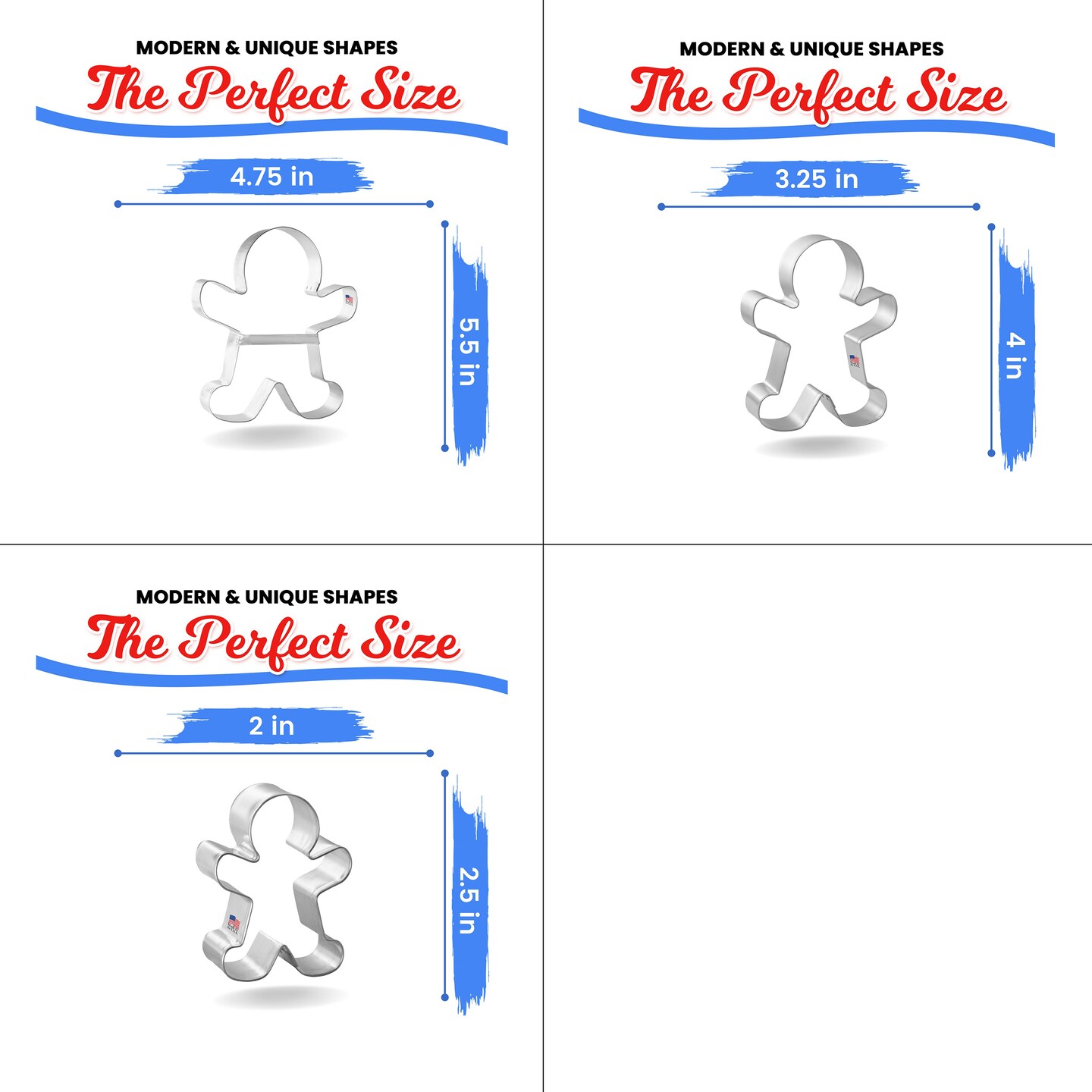 CookieCutter.com Gingerbread Man Cookie Cutters Set 3 Piece, Hang Tag Cookie Recipe Card, Vintage Style Sturdy Brace, Large, Medium, Small, Tin Plate Steel, USA
