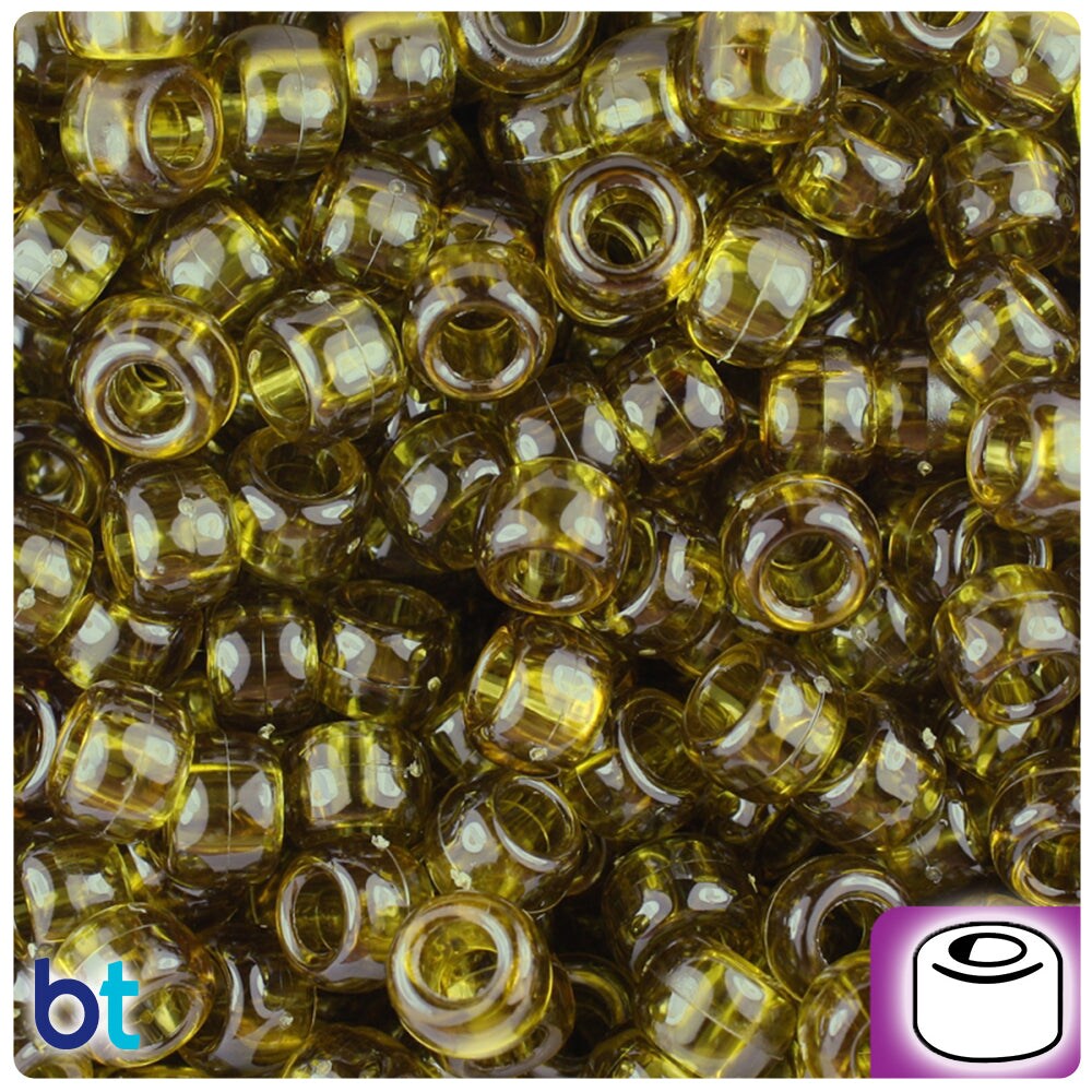 BeadTin Avocado Transparent 9mm Barrel Plastic Pony Beads (500pcs)