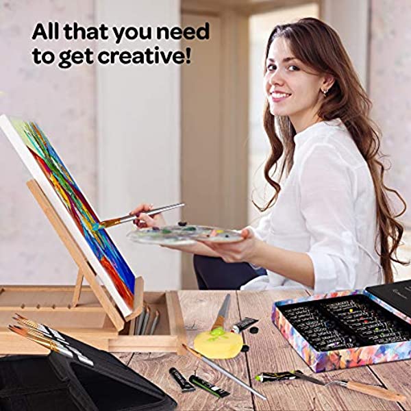 Art Supplies Kit Acrylic Painting Set Easel Brushes Paint For Beginner  Starter