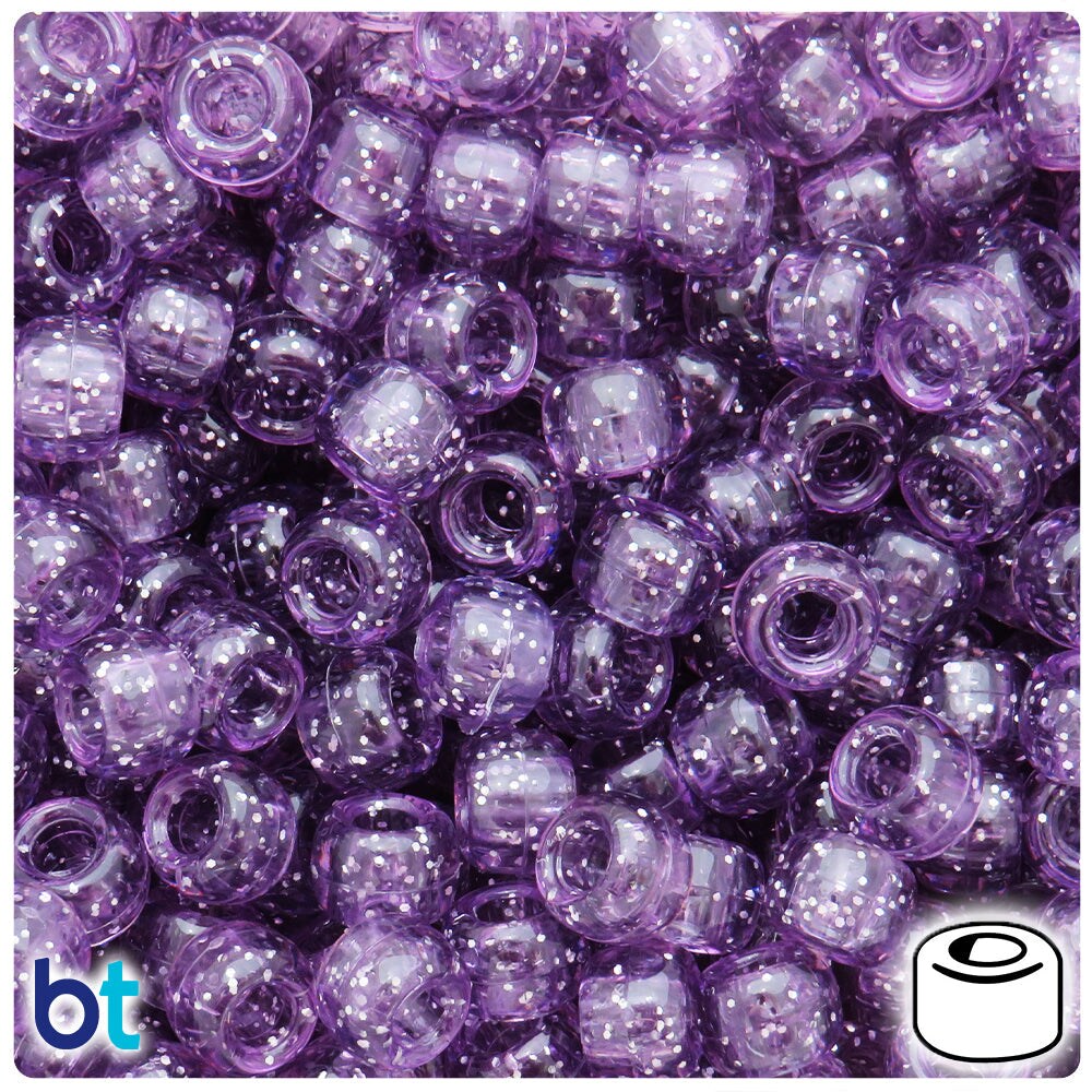 BeadTin Vintage Amethyst Sparkle 9mm Barrel Plastic Pony Beads (500pcs)