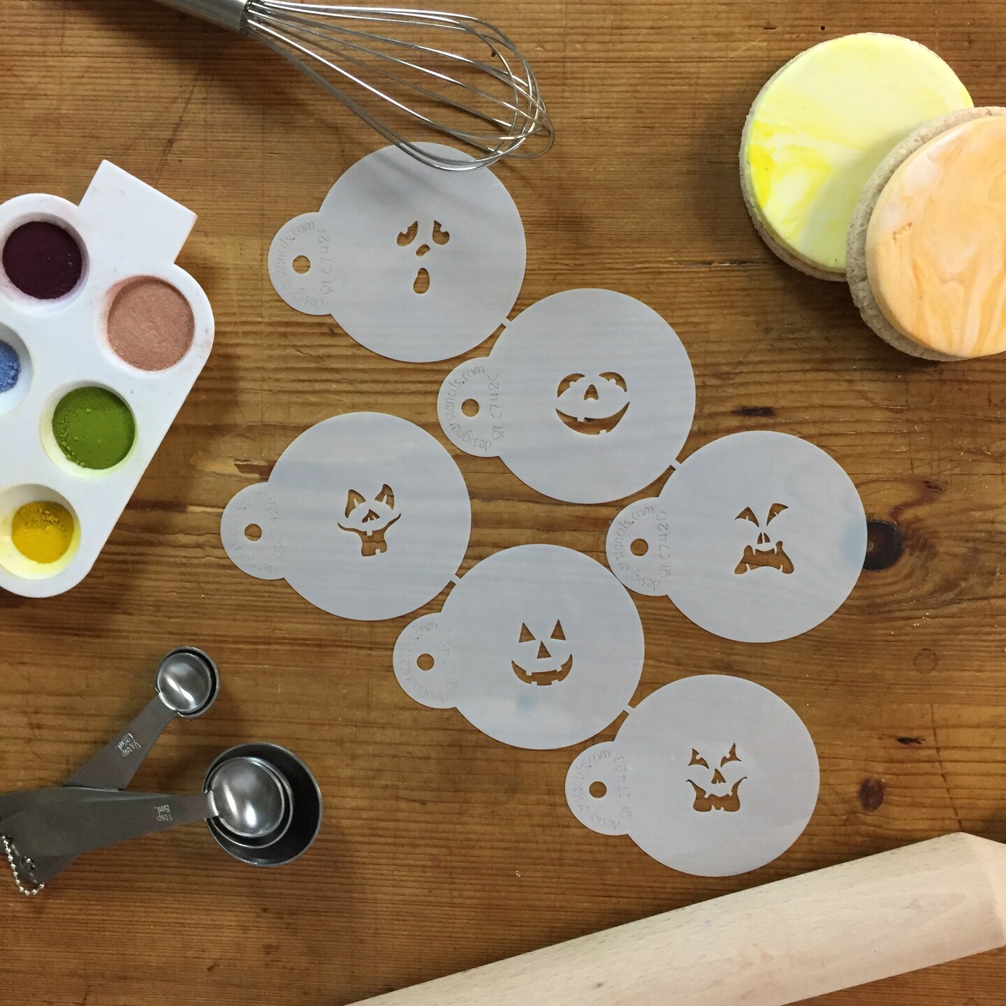 Mini Jack-o-Lantern Faces Cookie Stencil Set | C742 by Designer Stencils | Cookie Decorating Tools | Baking Stencils for Royal Icing, Airbrush, Dusting Powder | Reusable Plastic Food Grade Stencil for Cookies | Easy to Use &#x26; Clean Cookie Stencil