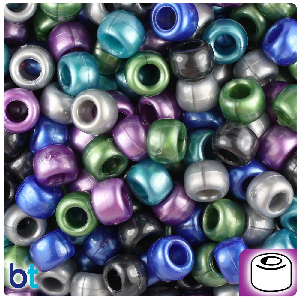 BeadTin Cool Black Mix Pearl 9mm Barrel Plastic Pony Beads (500pcs)