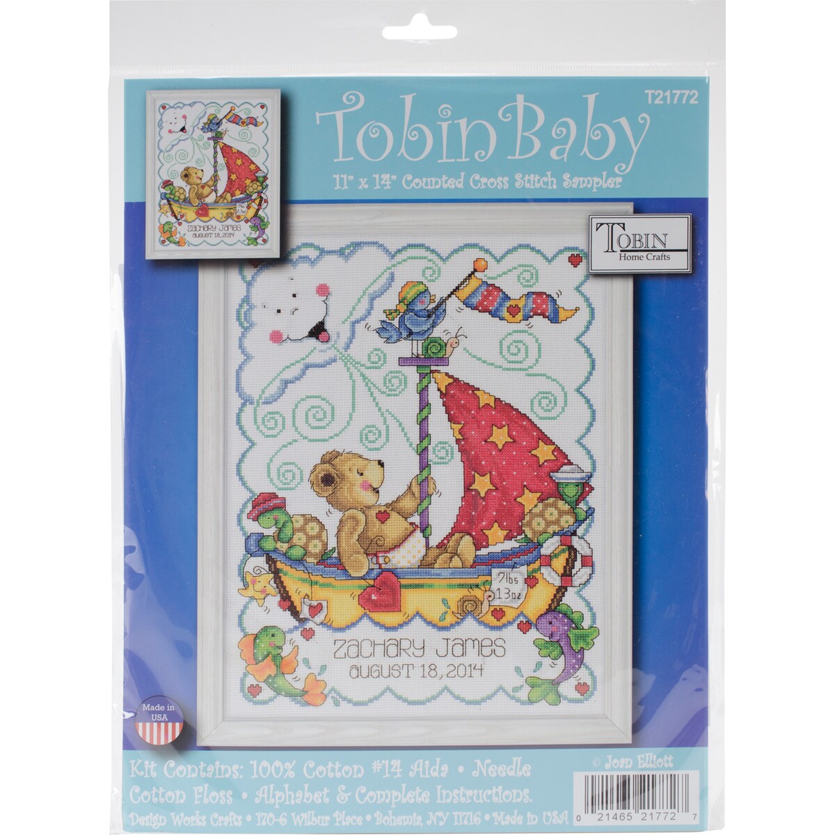 Tobin Counted Cross Stitch Kit 11"X14"-Sail Away Baby Birth Record
