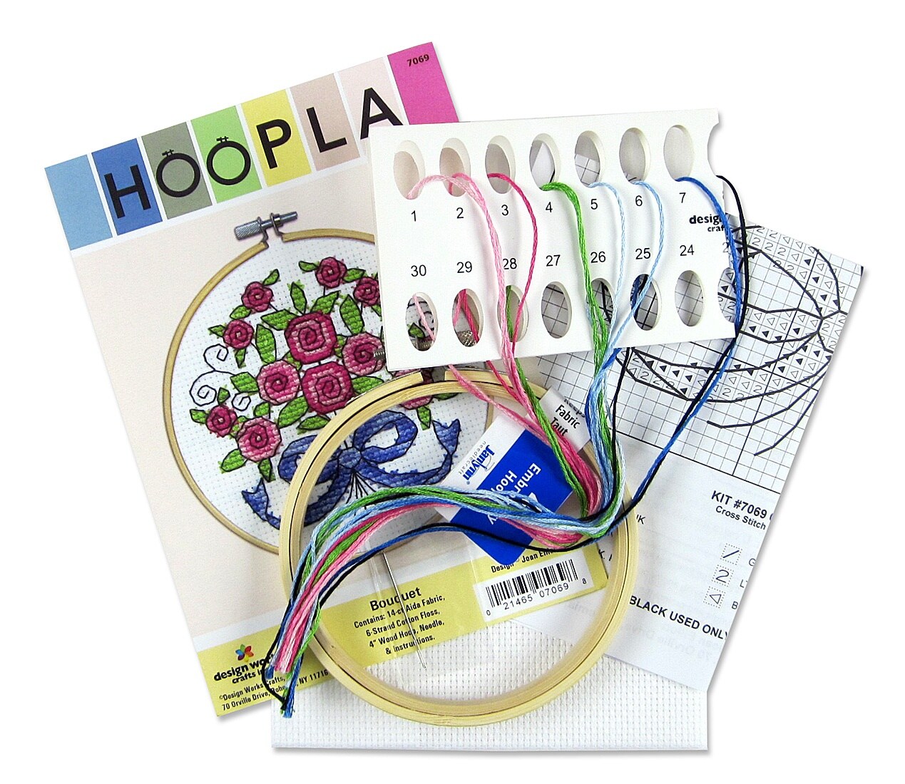 Design Works Kreuzstich-Set „Sunflower“ – 4 Runde Motive – 14 Count Aida – Fertig 10,2 Cm