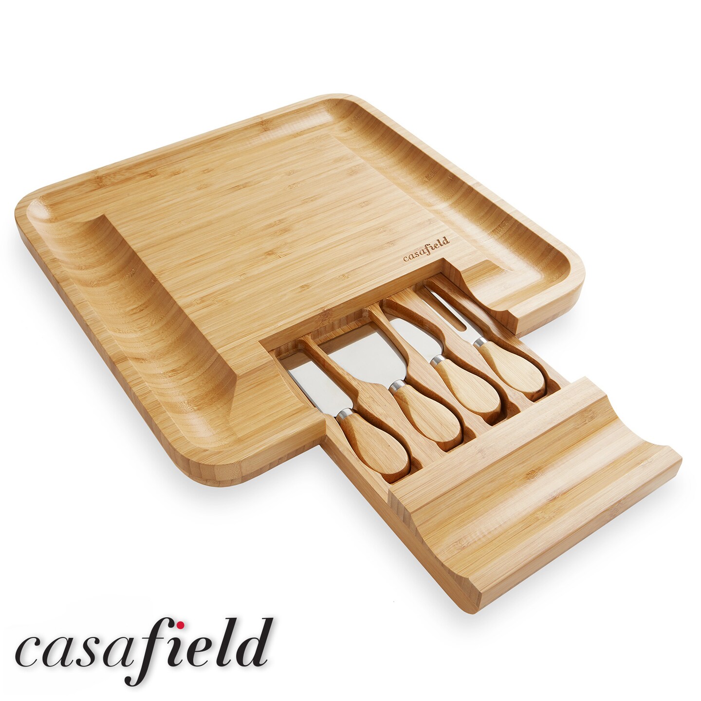 Casafield Bamboo Cheese Board and Knife Gift Set, Wooden Charcuterie Board Meat and Cheese Platter for Entertaining, Christmas, Housewarming, Birthday