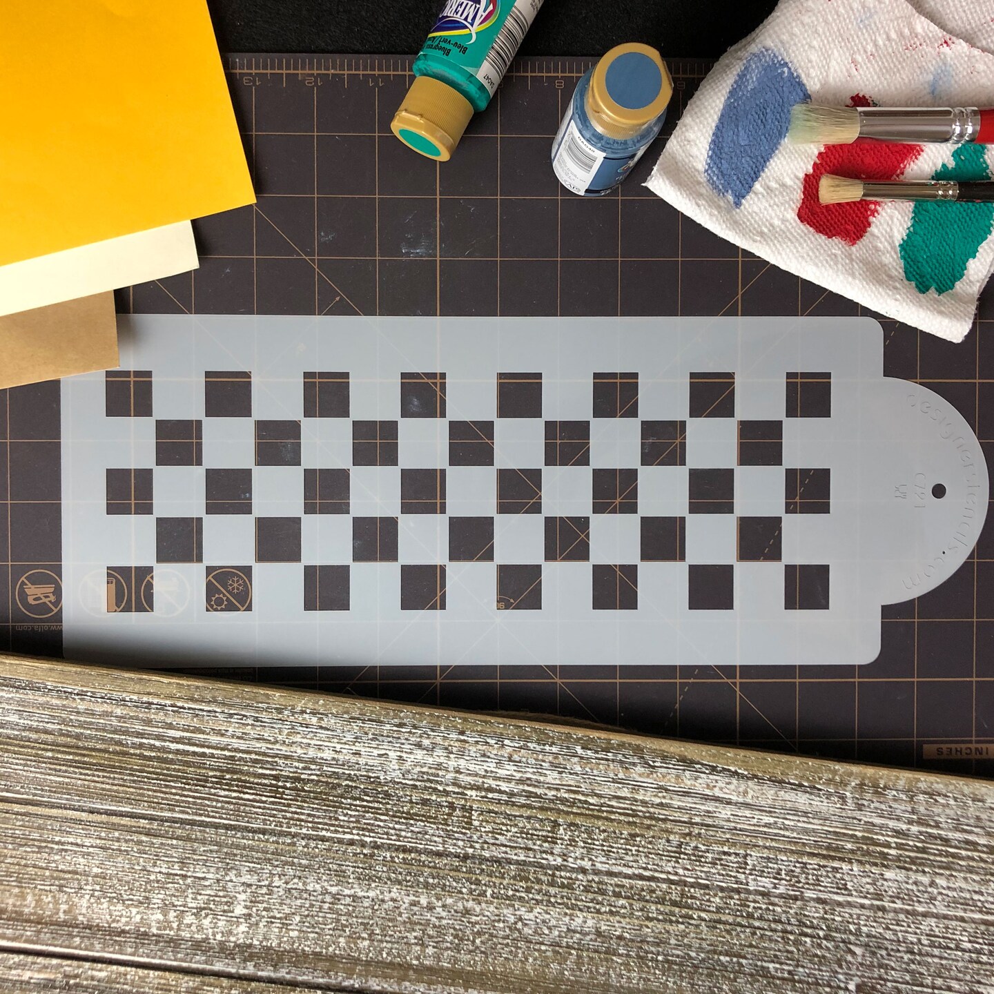 Checkerboard Cake Stencil Side | C721 by Designer Stencils | Stencils for Royal Icing, Airbrush, Dusting Powder |