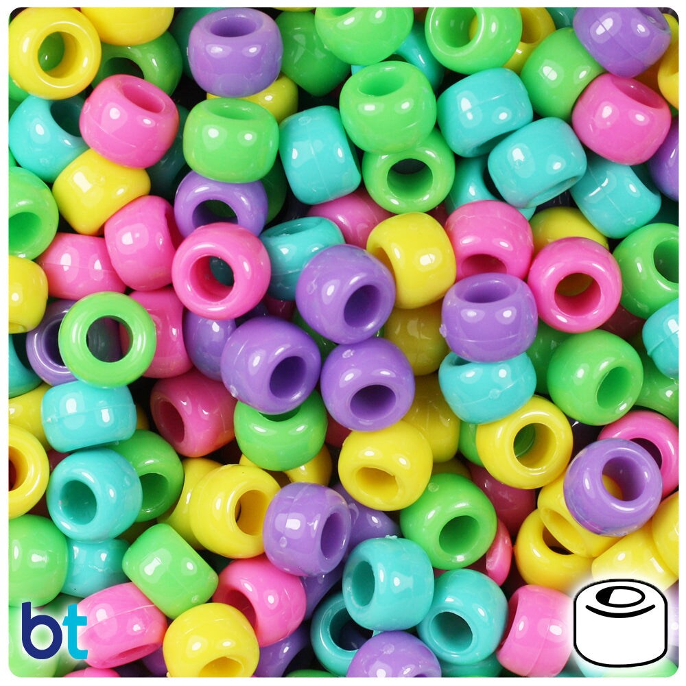 BeadTin Candy Mix Opaque 9mm Barrel Plastic Pony Beads (500pcs)