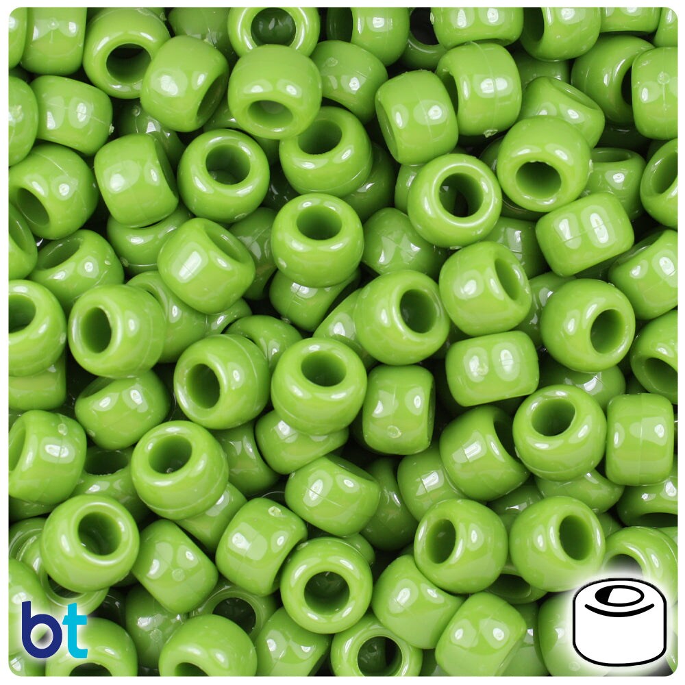 BeadTin Olive Opaque 9mm Barrel Plastic Pony Beads (500pcs)