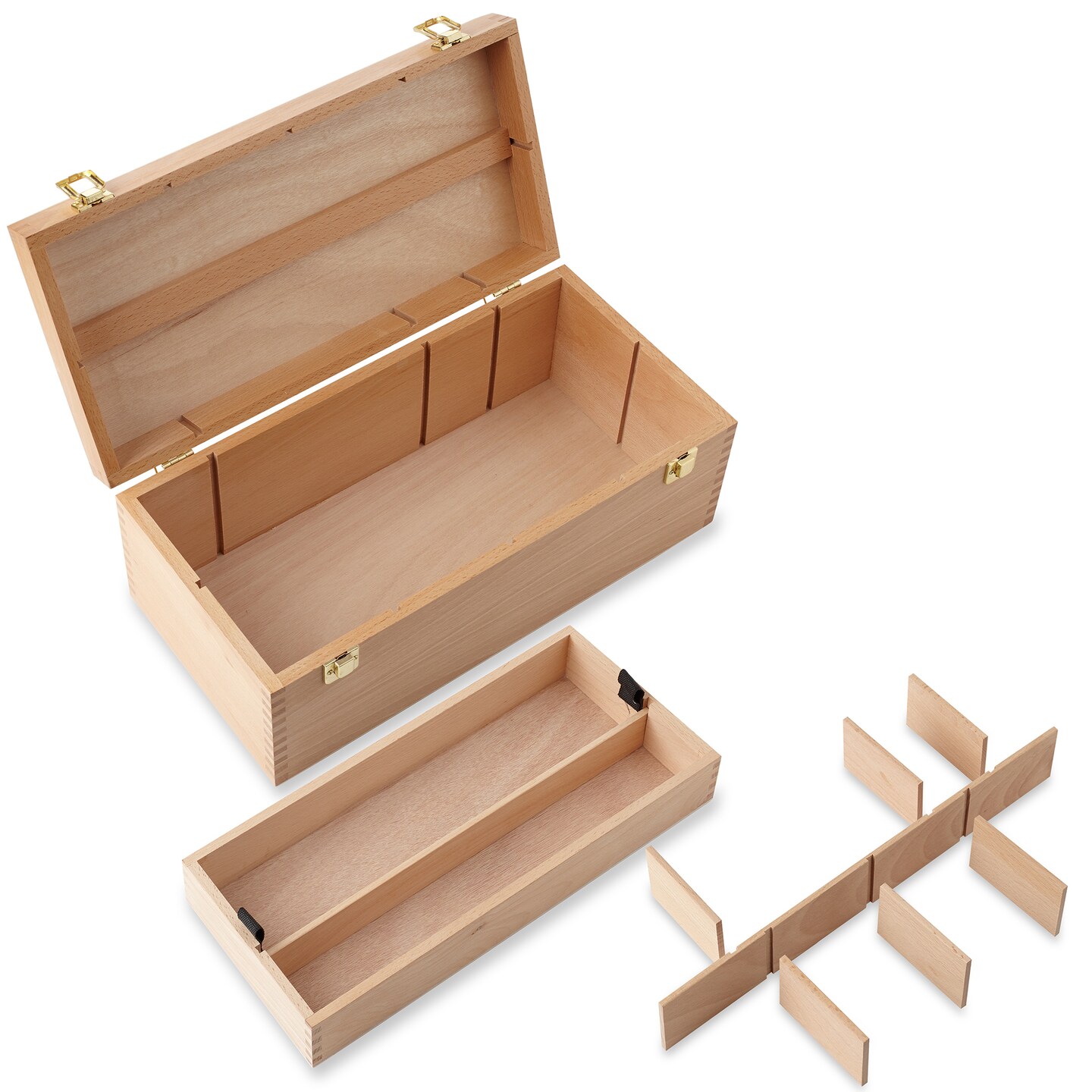 7 Elements Wooden Art Supply Storage Organizer - Large Beechwood Artist Tool Box with Drawer