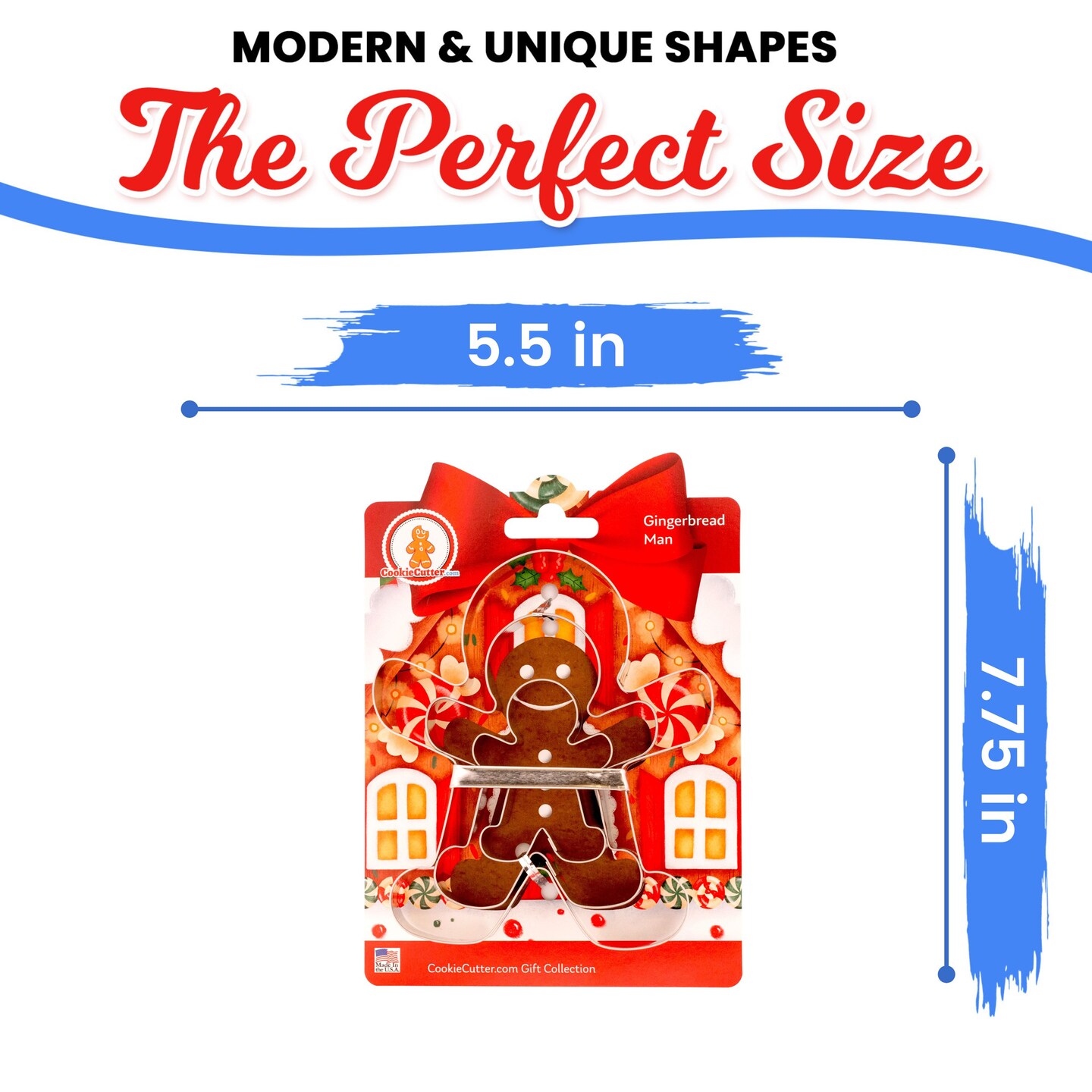 CookieCutter.com Gingerbread Man Cookie Cutters Set 3 Piece, Hang Tag Cookie Recipe Card, Vintage Style Sturdy Brace, Large, Medium, Small, Tin Plate Steel, USA