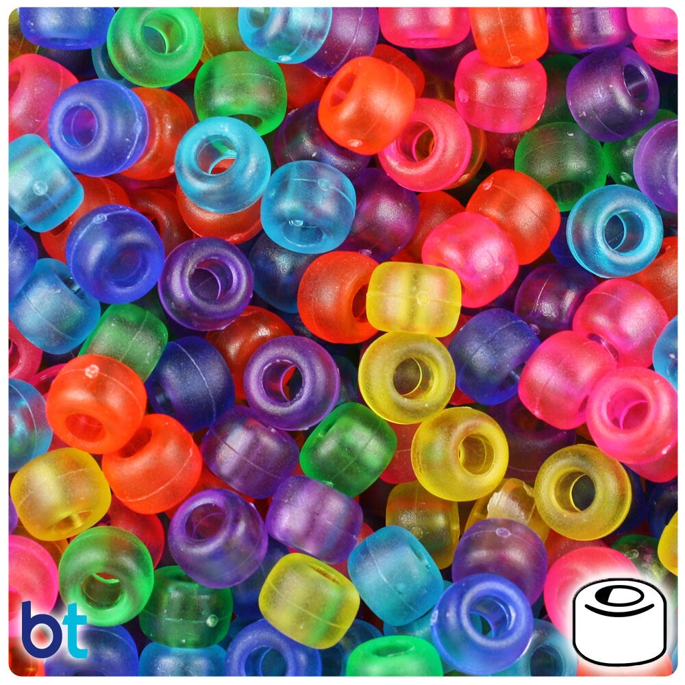 BeadTin Mixed Frosted 9mm Barrel Plastic Pony Beads (500pcs)