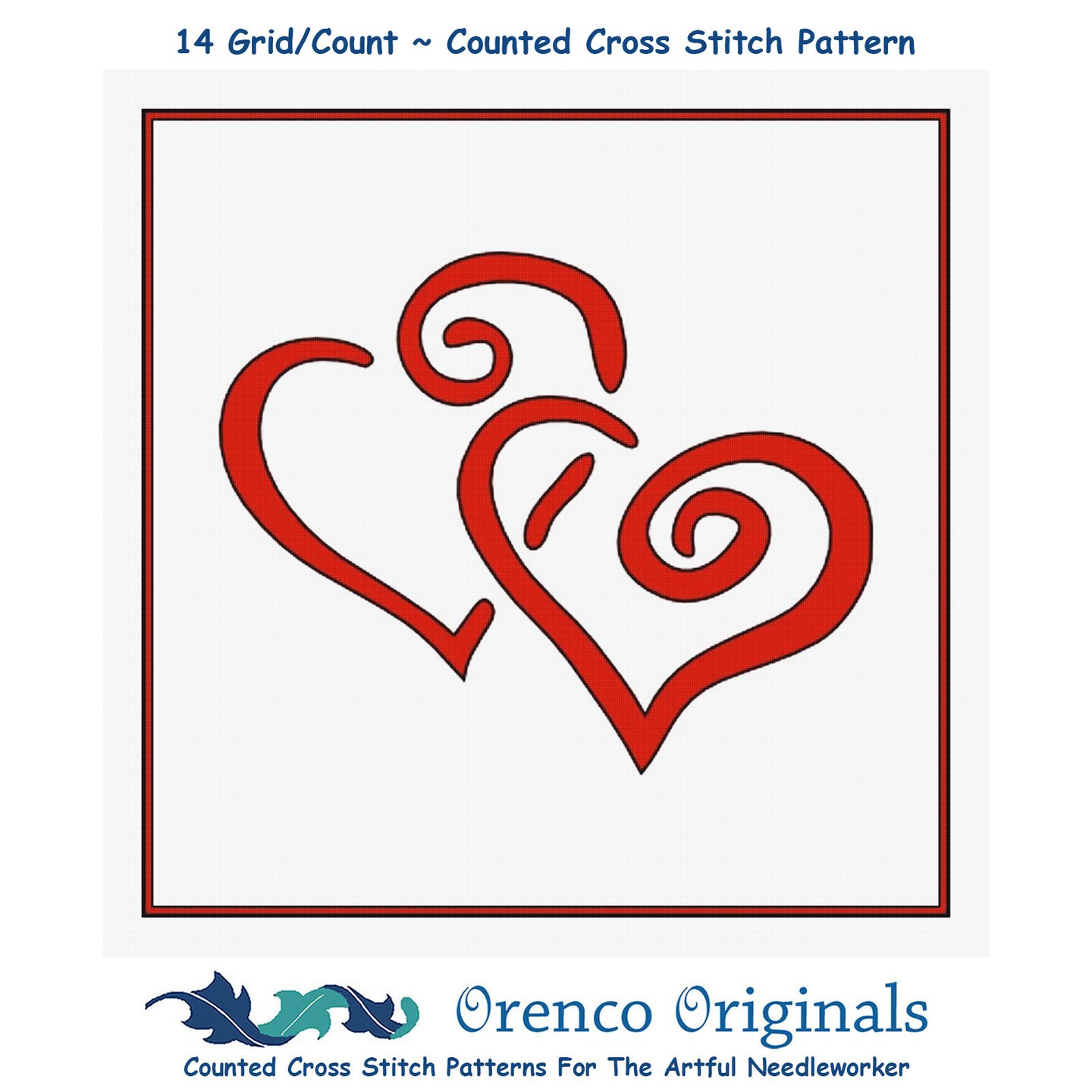 Valentine Art Deco Hearts Love Counted Cross Stitch Pattern - only 5 DMC Colors
