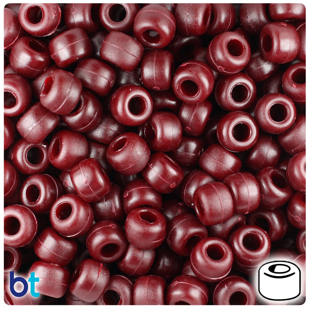 BeadTin Cranberry Matte 9mm Barrel Plastic Pony Beads (500pcs)