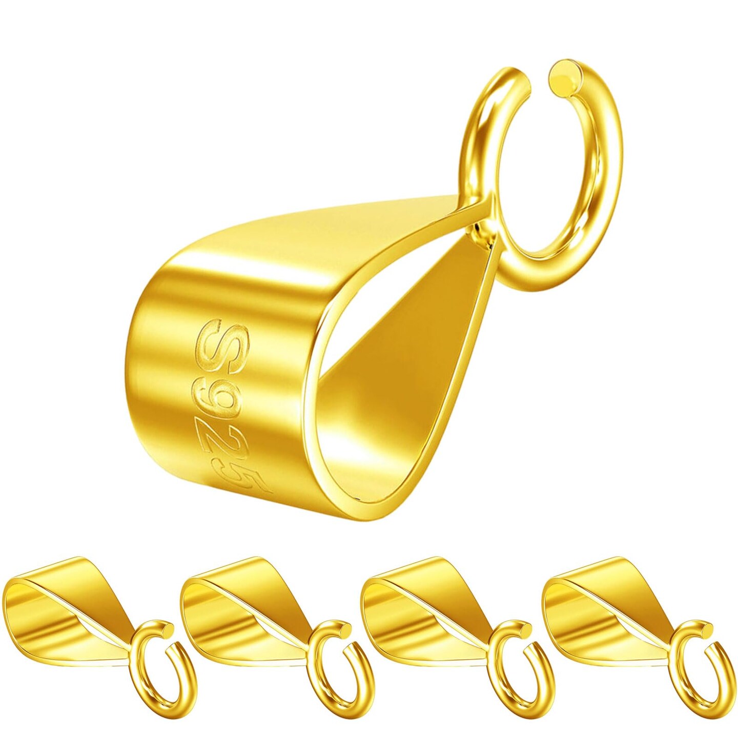 5 Pieces 14K Gold Bails for Pendants Clasp with Open Loop,925 Sterling Silver Jewelry Bails for Pendants Slider Connectors for Necklace Jewelry Making Made in Italy
