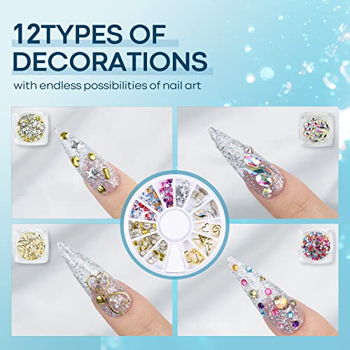 4 Pieces Set Rhinestone Glue for Nail, No Wipe Nail Gem Glue, Super Strong Adhesive Glue Gel with Nail Charms &#x26; Dual-Use Nail Brush for Nail Rhinestones/Nail Jewelry/Nail Diamonds