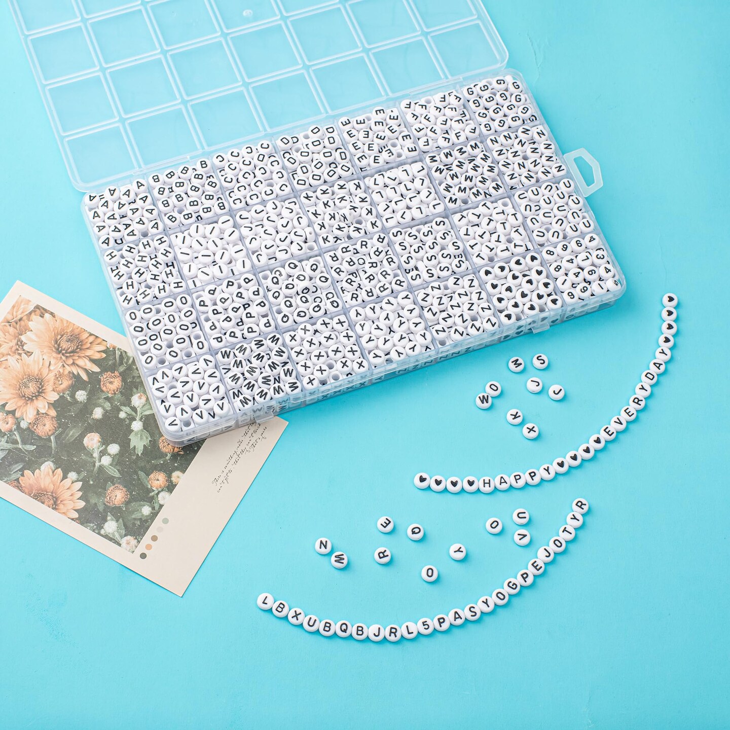 1400 Pieces Letter Beads, 4x7 mm Acrylic Alphabet Beads, Beads for Jewelry and Bracelet Making, in 28 Grid Box (White and Black)