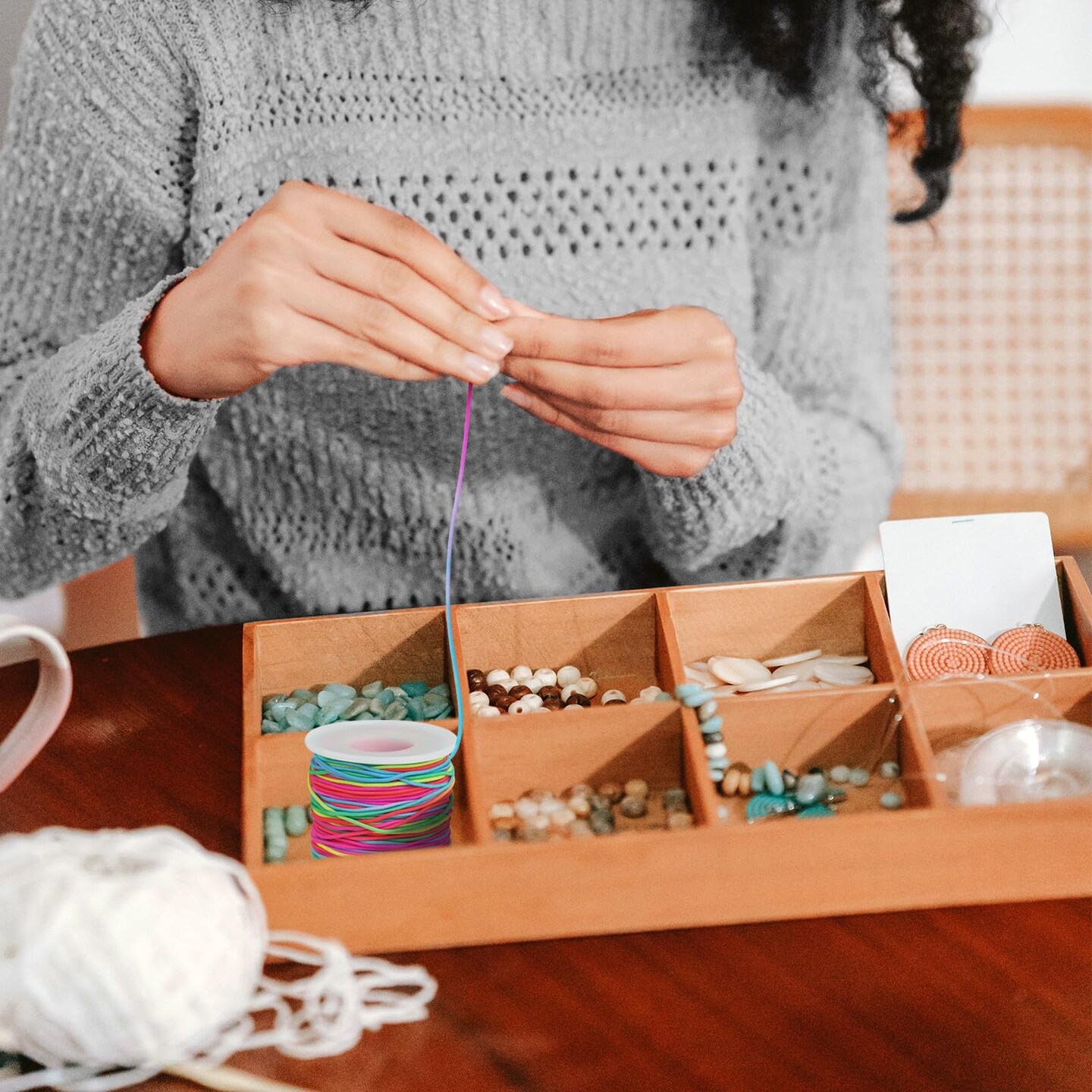 2 Rolls 1MM Stretchy String for Bracelet Making, Rainbow Elastic Bracelets String Thread for Clay Beads, Bracelets, Jewelry Making, Necklaces, Sewing and Crafts