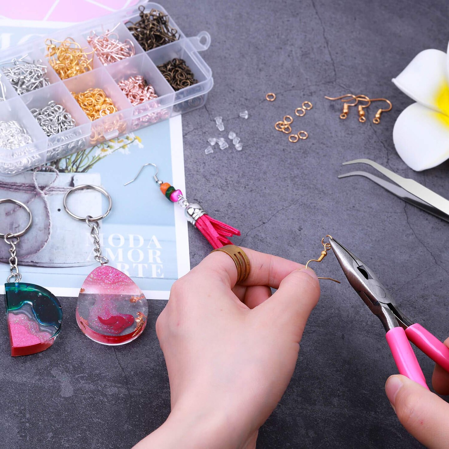 1400 Pieces Earring Hooks, Making Kit with 200pcs Ear Ring 1000pcs Jump Rings, Backs and Jewelry Pliers for Supplies Findings