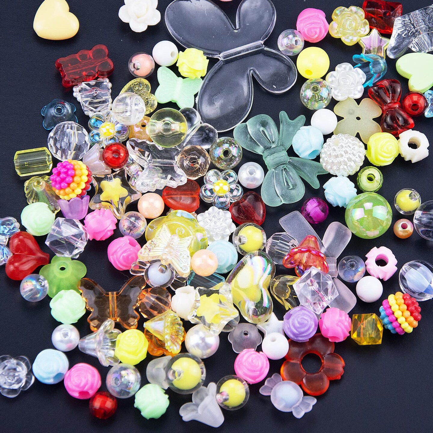 120 Pieces Acrylic Assorted Beads Mix Color Flower Heart Butterfly Candy Beads Pastel Beads Candy Color Plastic Beads Cute Round Beads Bulk for Bracelets Jewelry Making Necklaces DIY Crafts