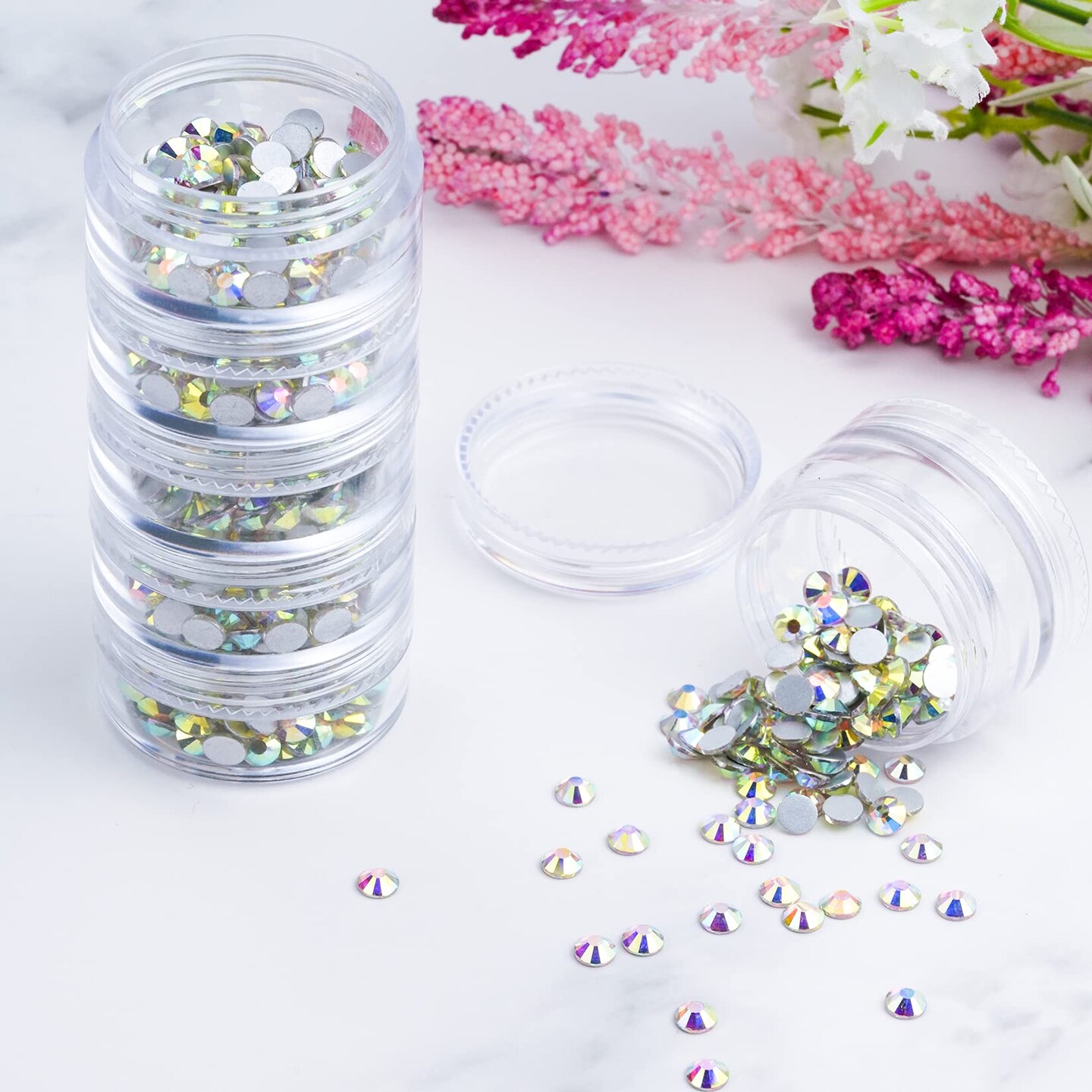 6 Sets 6 Layer Stackable Plastic Containers, 10G/10ML Clear Cosmetic Storage Box Round Organizer Jars for Beads, Buttons, Small Jewelry Findings