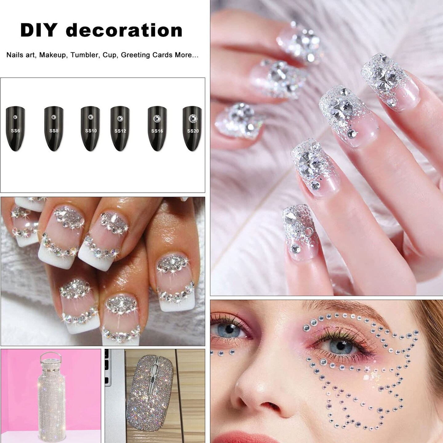 12 Grids 3792pcs Pieces Clear Flatback Rhinestones for Crafts,White Nail Gems Gemstones Crystals Jewels,Craft Glass Diamonds Stones Bling Rhinestone with Tweezers and Picking Pen(SS6~SS20 Crystal)