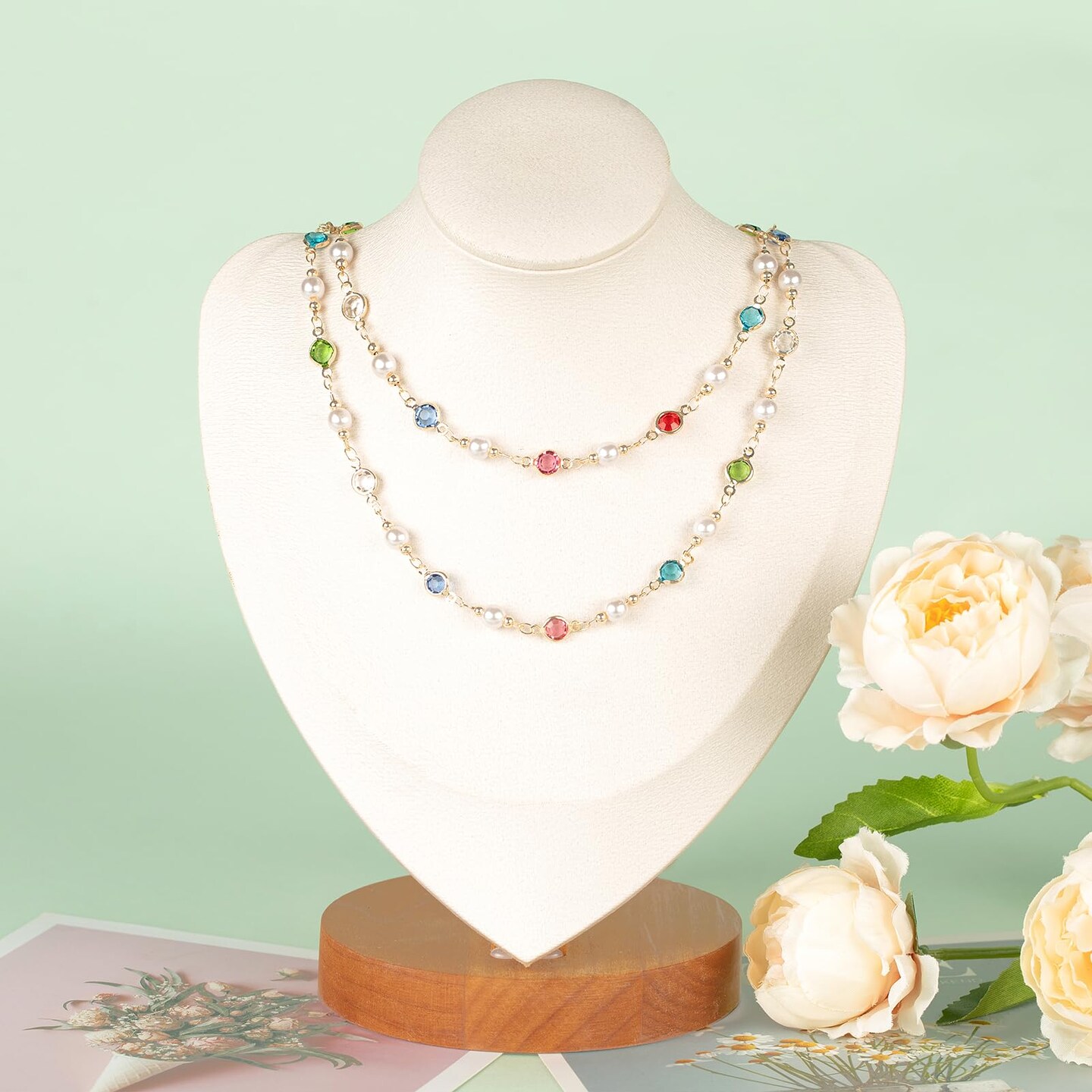 3M Artificial Pearl Chains for Jewelry Making, Mixed Color Rhinestone Jewelry Chains Bulk with Jump Rings and Lobster Clasps Jewelry Supplies Findings