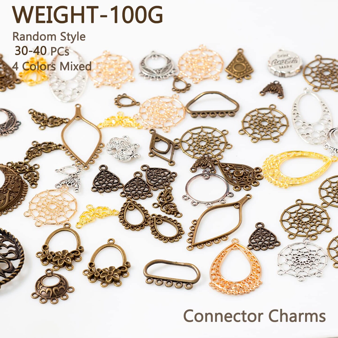 100g Metal Chandelier Charms for Jewelry Making, Bulk Silver &#x26; Gold Charms forEarring Necklace Jewelry Making and Findings (Linker Silver &#x26; Gold)