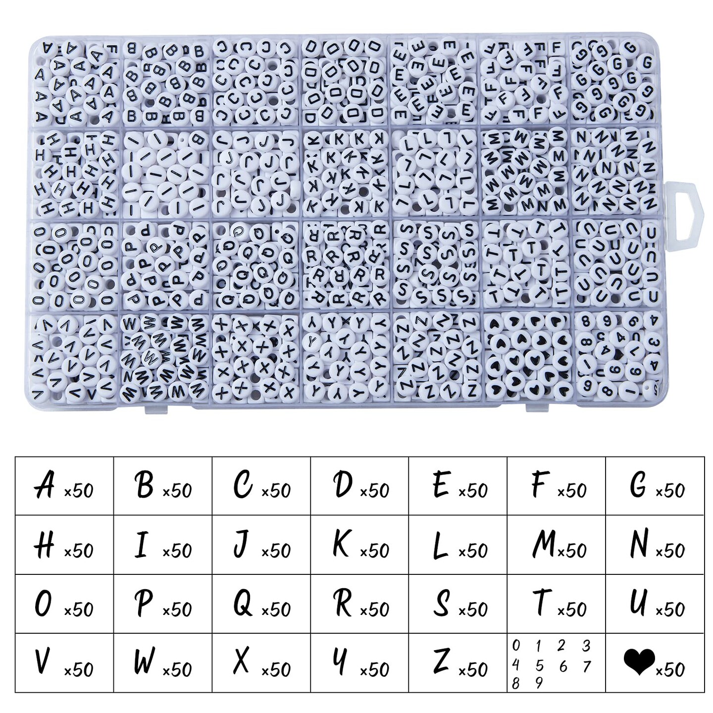 1400 Pieces Letter Beads, 4x7 mm Acrylic Alphabet Beads, Beads for Jewelry and Bracelet Making, in 28 Grid Box (White and Black)