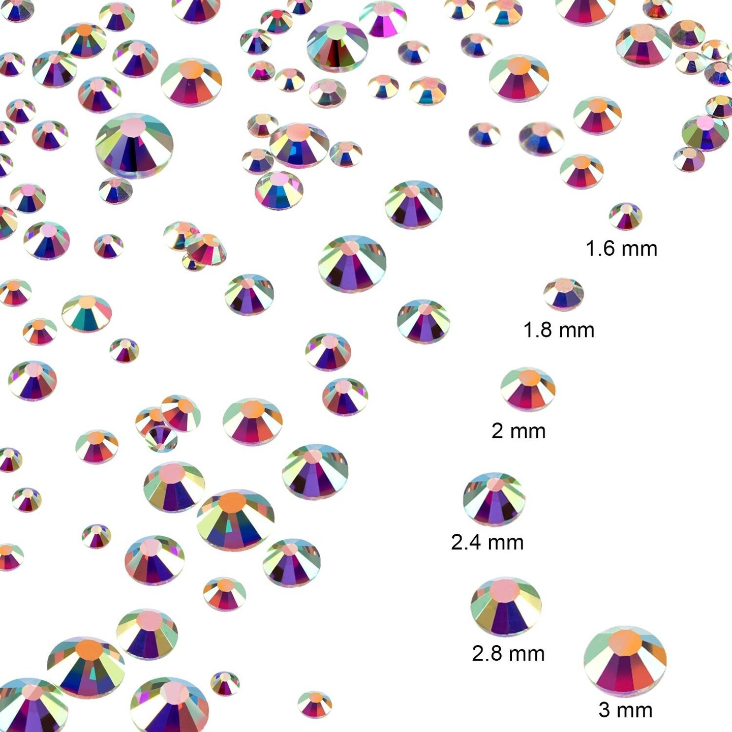 3456 Pieces Crystals Diamond Rhinestones AB Clear Flat Back Round Gems Flatback Glass Crystals Mixed Size Crystals Gems for Crafts Nail Clothes Shoes Makeup Bags Decor, 6 Sizes (Iridescent)