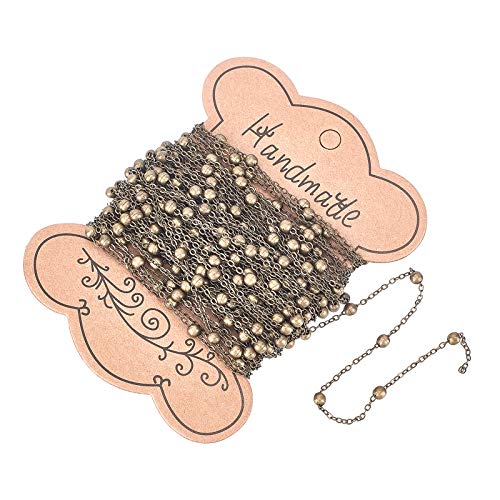 10m/32.80 Feet Antique Bronze Chains, Brass Cable Chains with 3mm Balls, 1 Roll Chains for Necklace Jewelry Accessories DIY Making