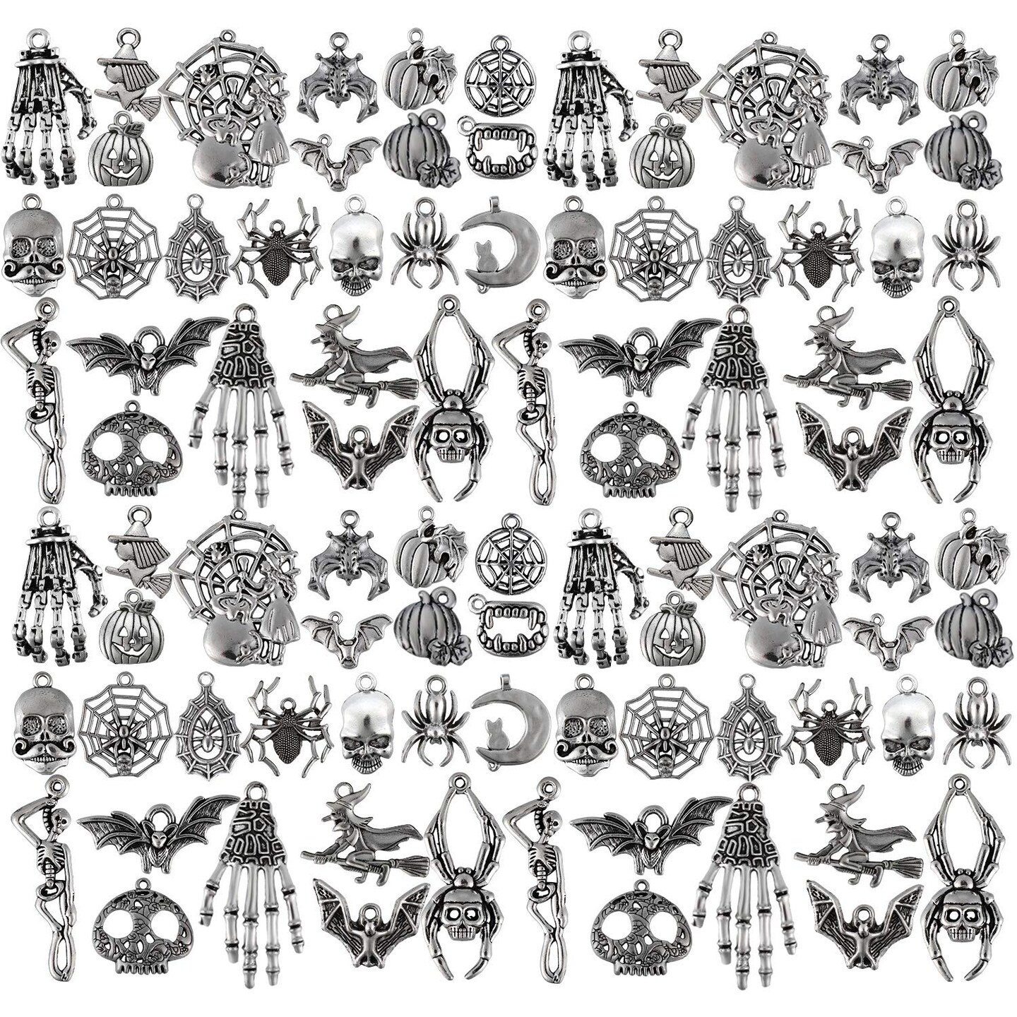 80 Pieces Halloween Charms Pendants Antique Silver Pendants Halloween Jewelry Making Accessory for DIY Necklace Bracelet