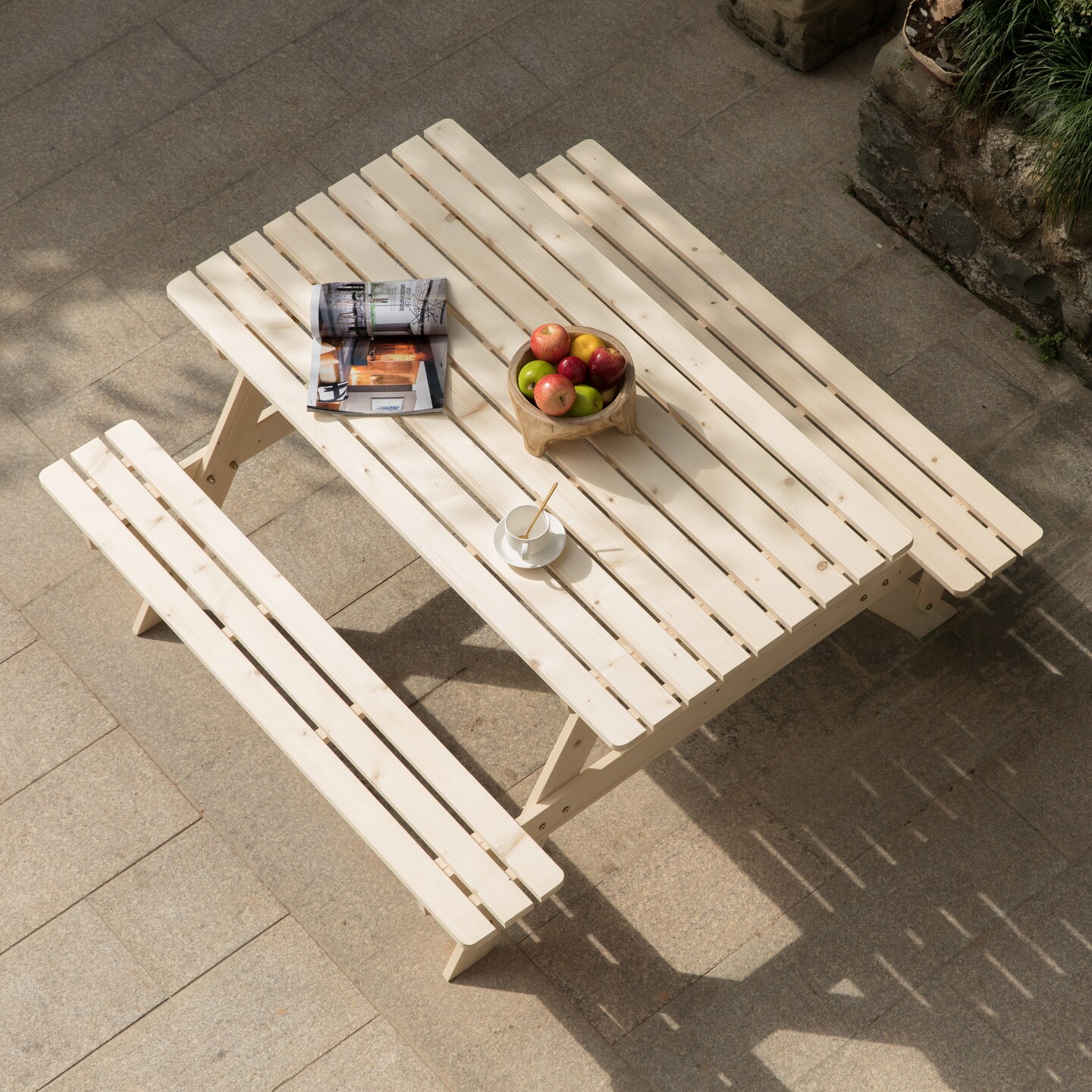 Outdoor Wooden Patio Deck Garden 6-Person Picnic Table, for Backyard, Garden