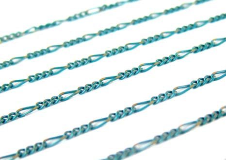 Two Tone Turquoise Blue Enamel on Brass Figaro Curb Chain (4&#x27;) (C916)