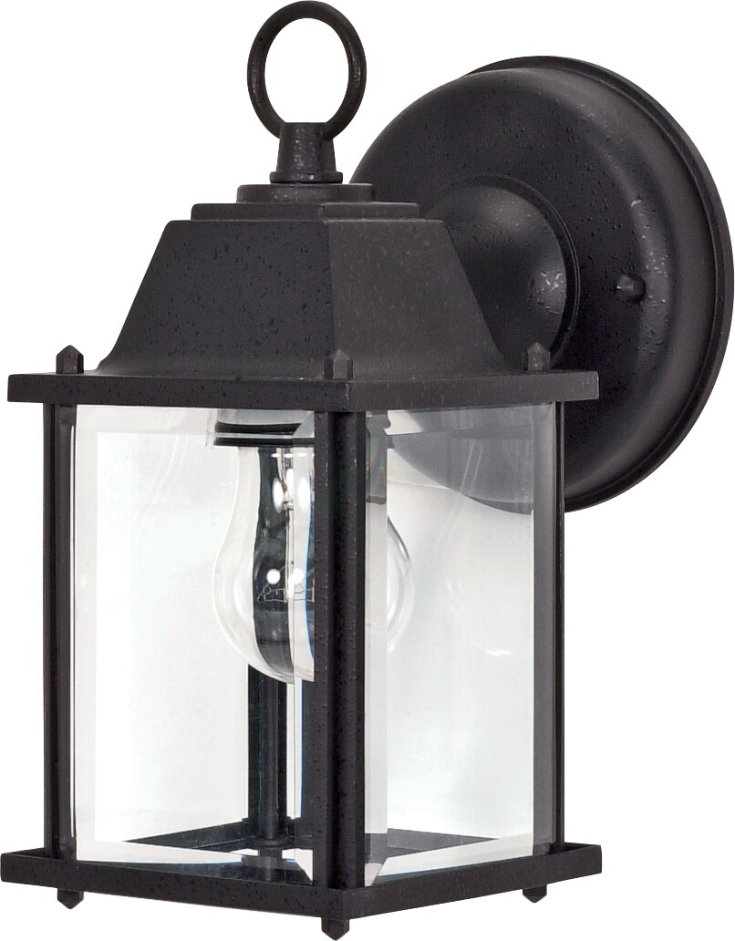 Nuvo 1-Light 9&#x22; Wall Cube Lantern Clear Beveled Glass in Textured Black