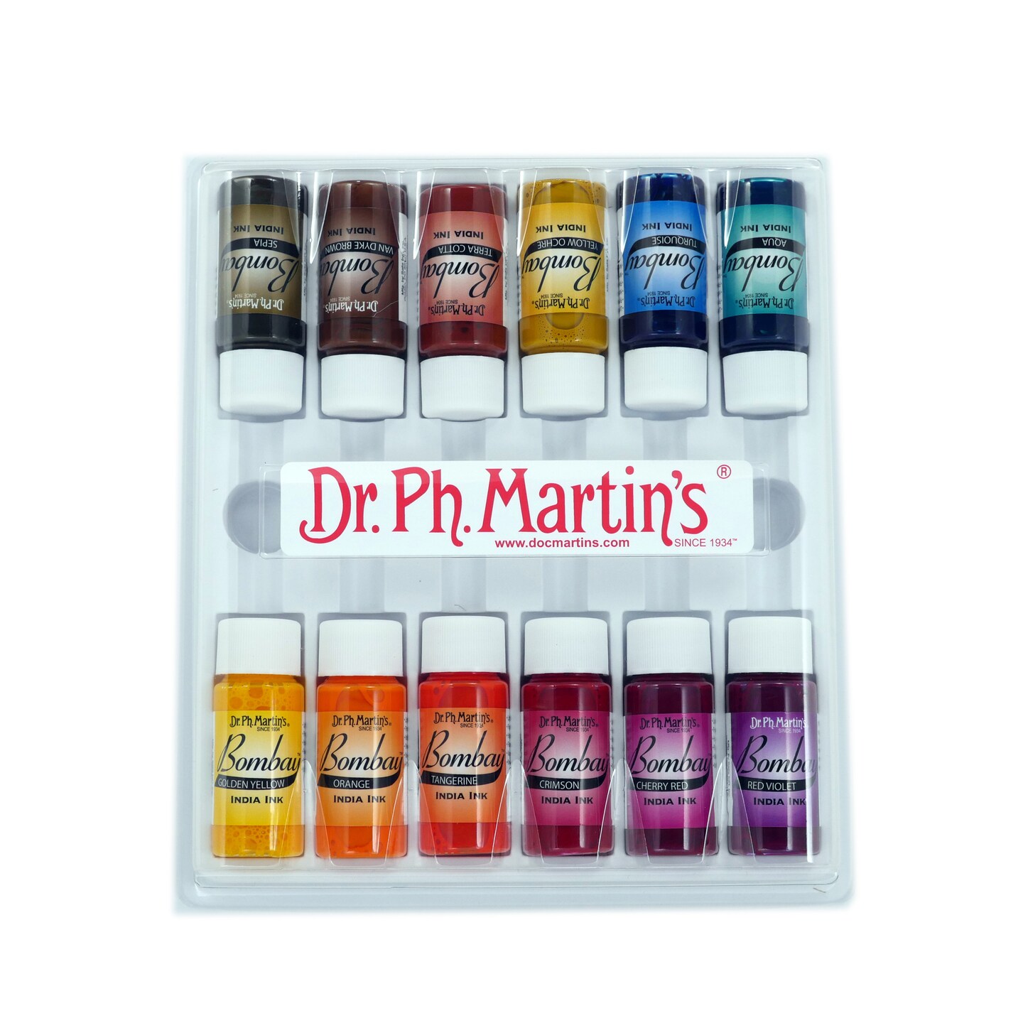 Dr. Ph. Martin's Bombay India Ink Set #2, 12-Colors, .5 oz. Bottles