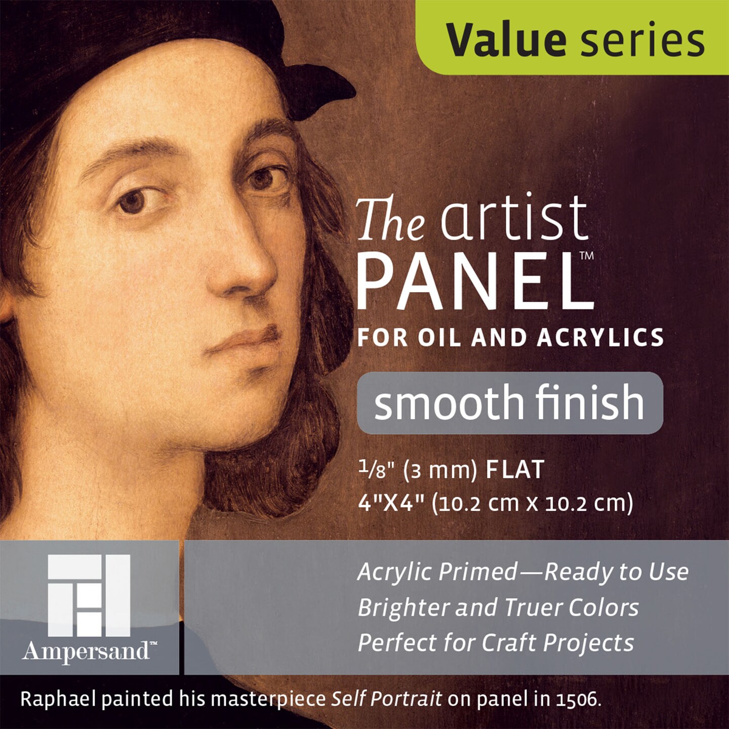 Ampersand Art Artist Panel, Primed Smooth, Uncradled, 1/8" Profile, 4" x 4"