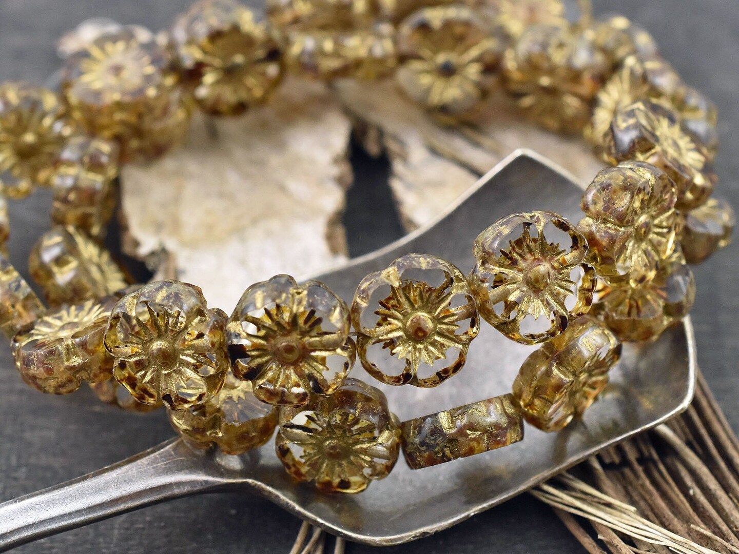 *16* 9mm Gold Washed Crystal Picasso Table Cut Hawaiian Flower Beads